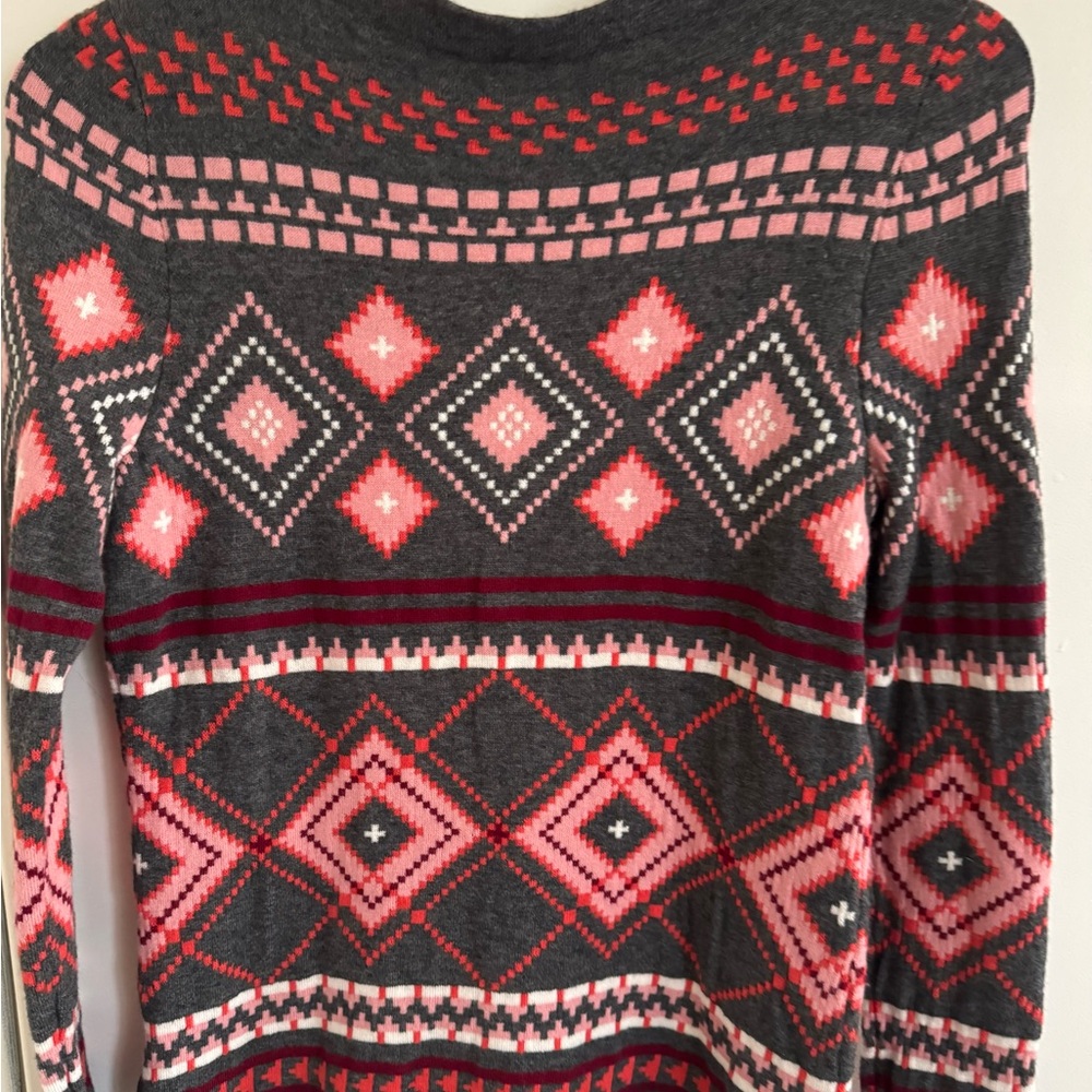 Talbots Gray Sweater with Red and Pink Accents - Picture 3 of 6